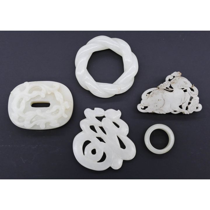 5pc Chinese Qing White Jade Pendants and Jewelry