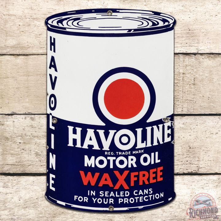 1935 Havoline "Wax Free" Motor Oil Die Cut SSP Quart Can Shaped Sign - 9