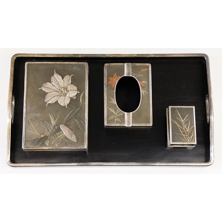 4pc Japanese Silver and Mixed Metals Smoke Set