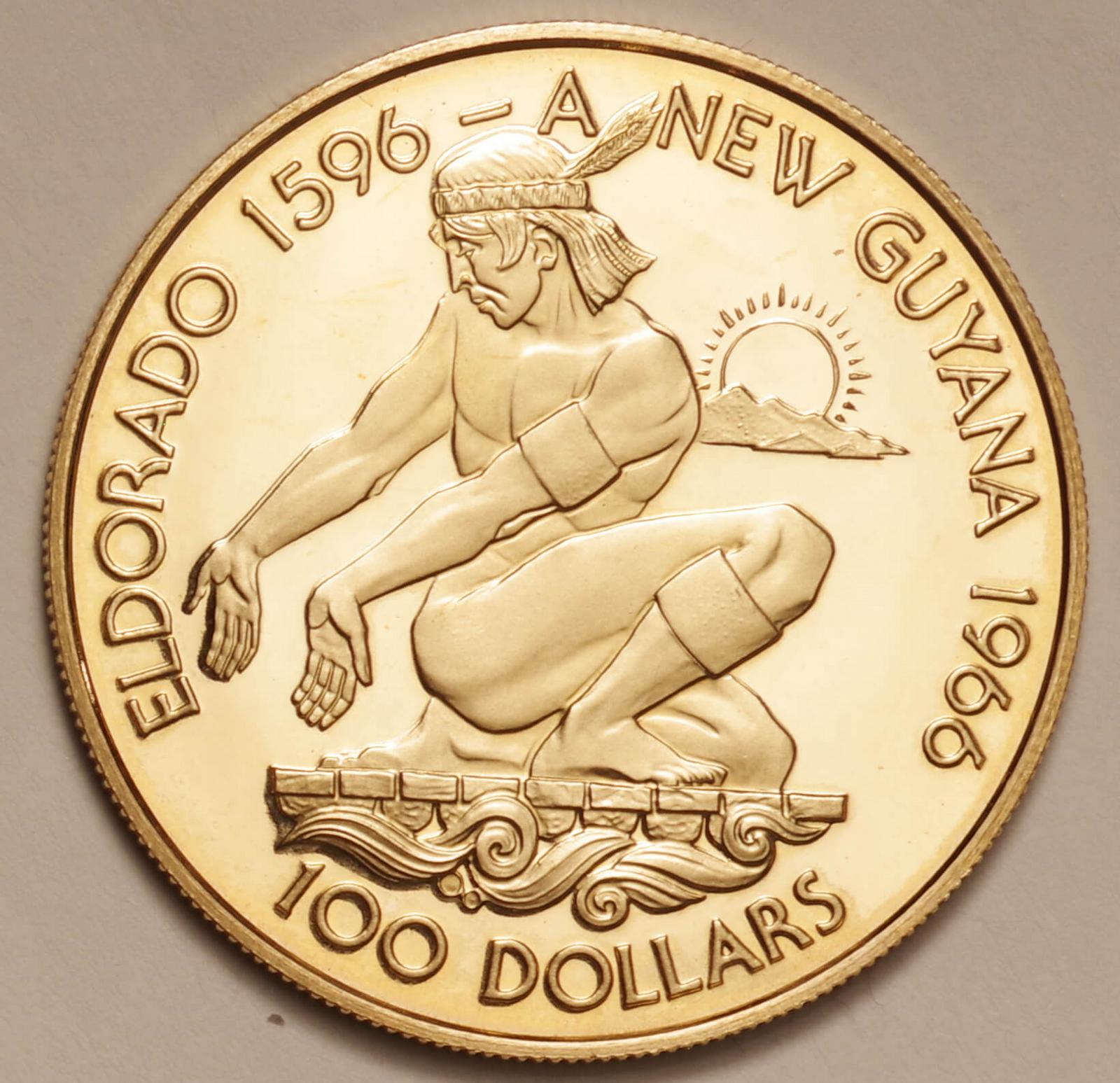 ガイアナ-Guyana. 独立10周年記念 アラワクインディアン 100ドル金貨 