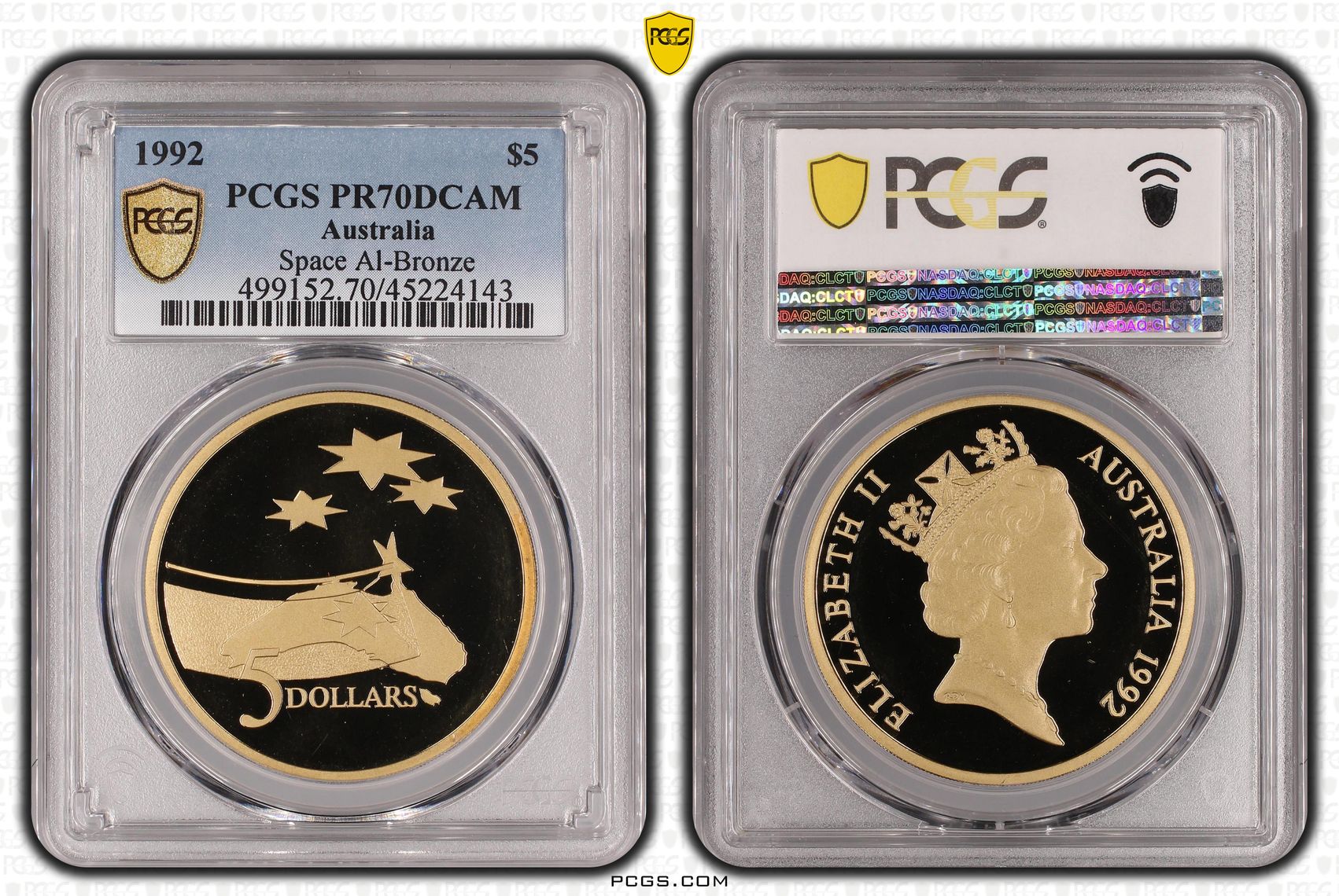 1992 Australia Five Dollar, $5 Proof Space Al-Bronze PCGS - PR70DCAM POP 1/0 -143