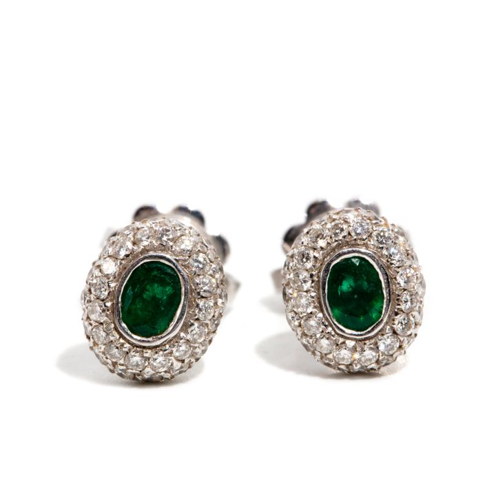 Emerald & Diamond Cluster Earrings 18ct Gold