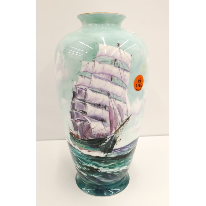 Noritake Handpainted Schooner Ship Porcelain Vase- 9.5''
