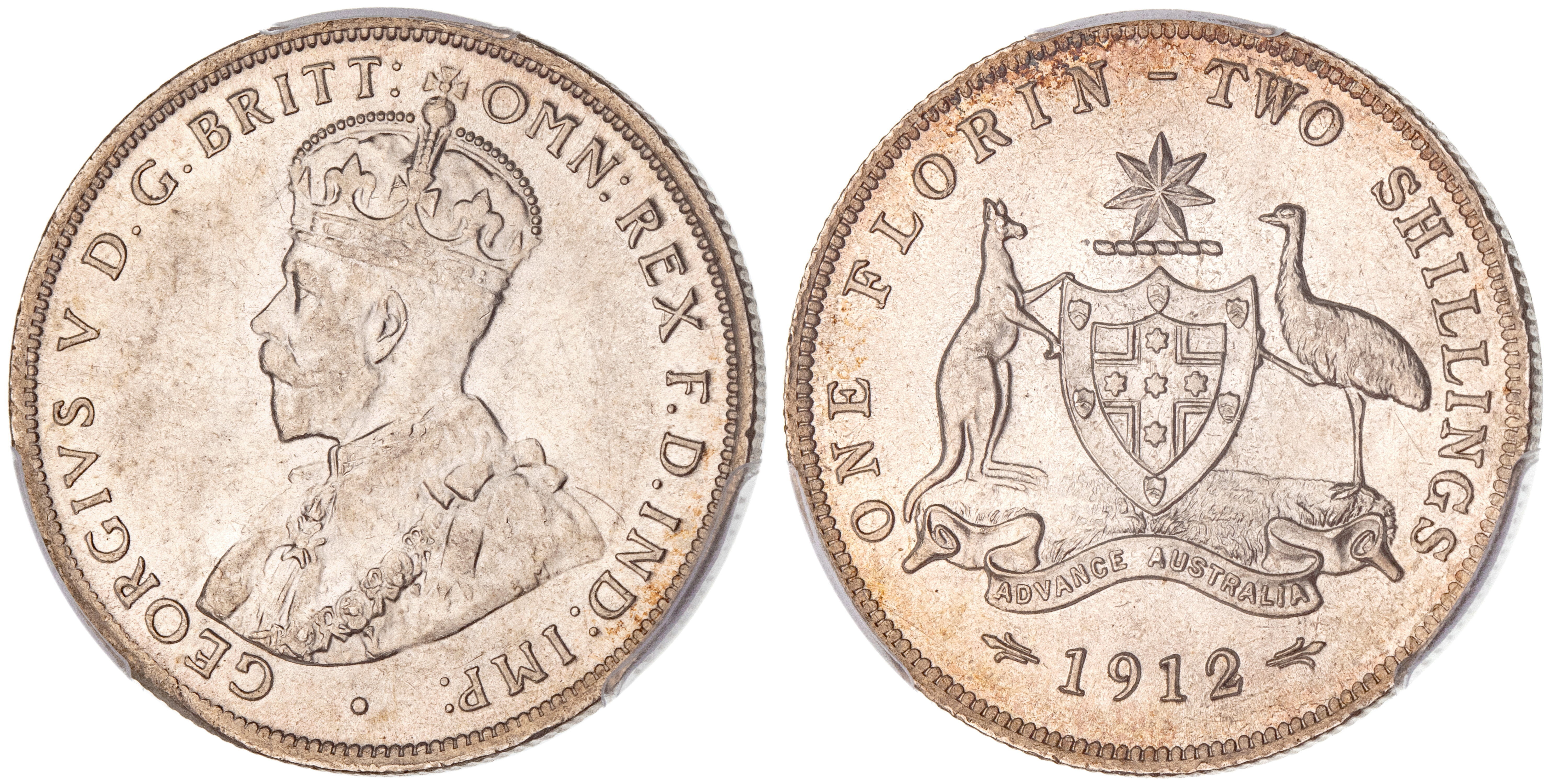 George V, Florin, 1912, PCGS AU 58