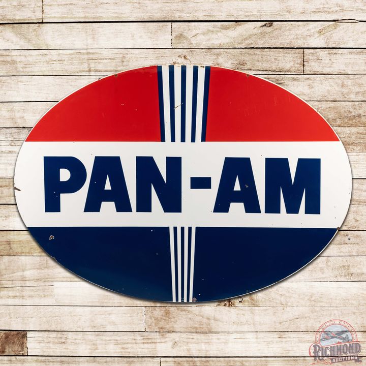 Pan-Am Gasoline 7' Double Sided Porcelain Service Station ID Sign