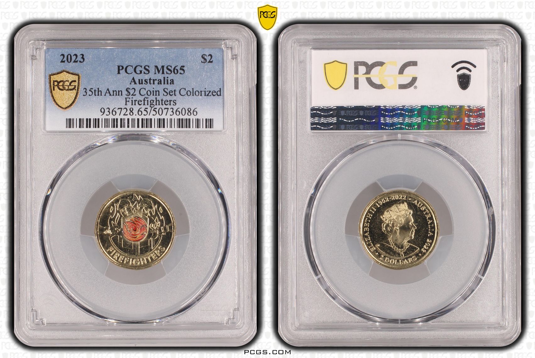35th Ann $2 Coin Set Colorized - Firefighters , Two Dollar, 2023, PCGS MS65