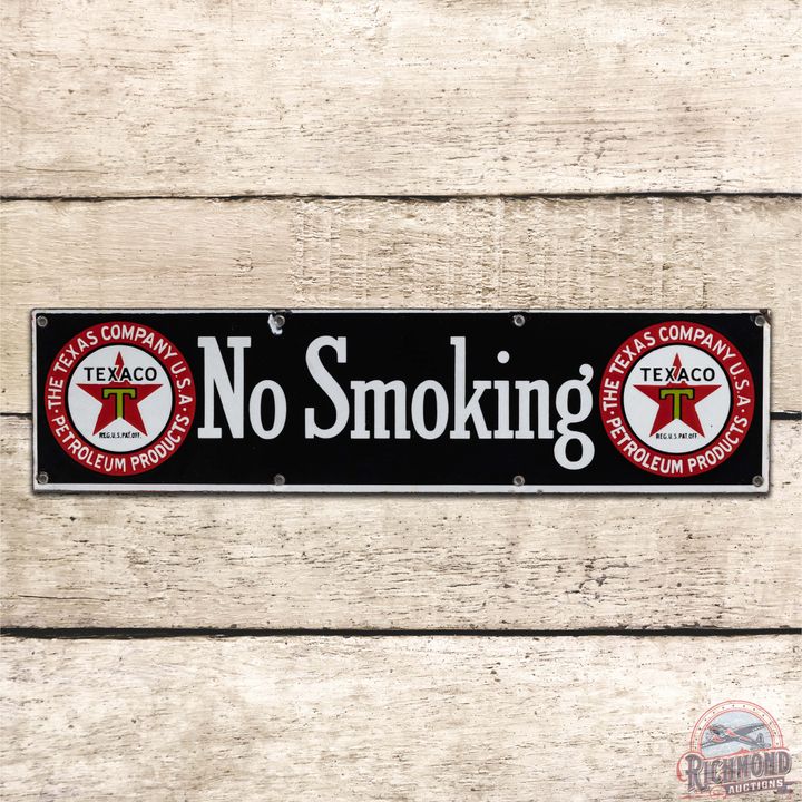 Superb Texaco The Texas Company No Smoking Single Sided Porcelain Sign w/ Logos "Black T"