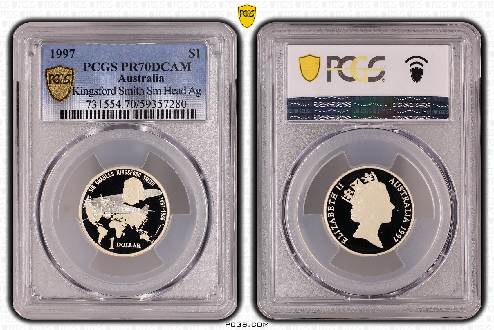 Kingsford Smith Sm Head Silver, One Dollar, 1997, PCGS PR70DCAM