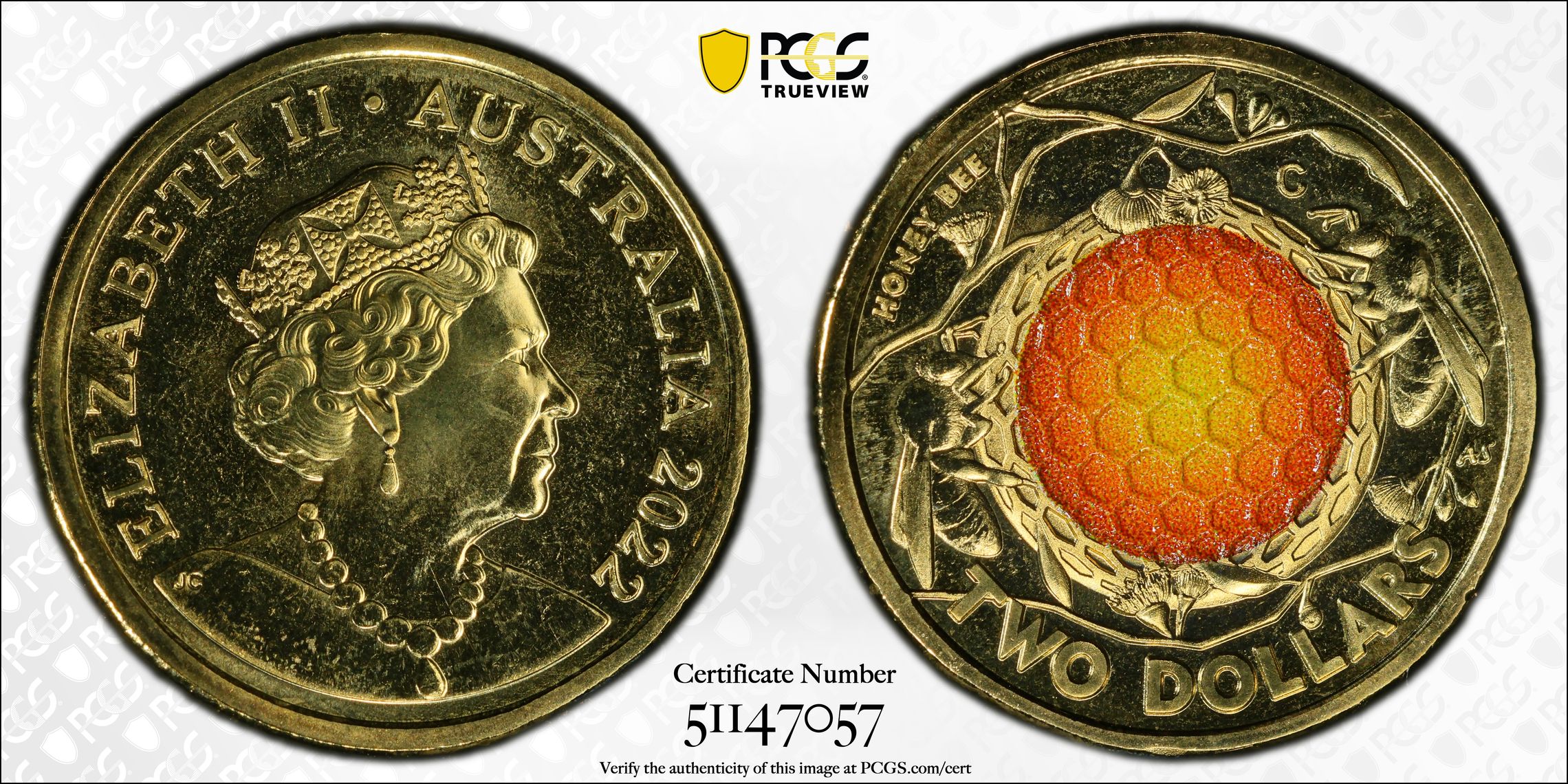 Honey Bee Colorized , Two Dollar, 2022-C, PCGS MS68