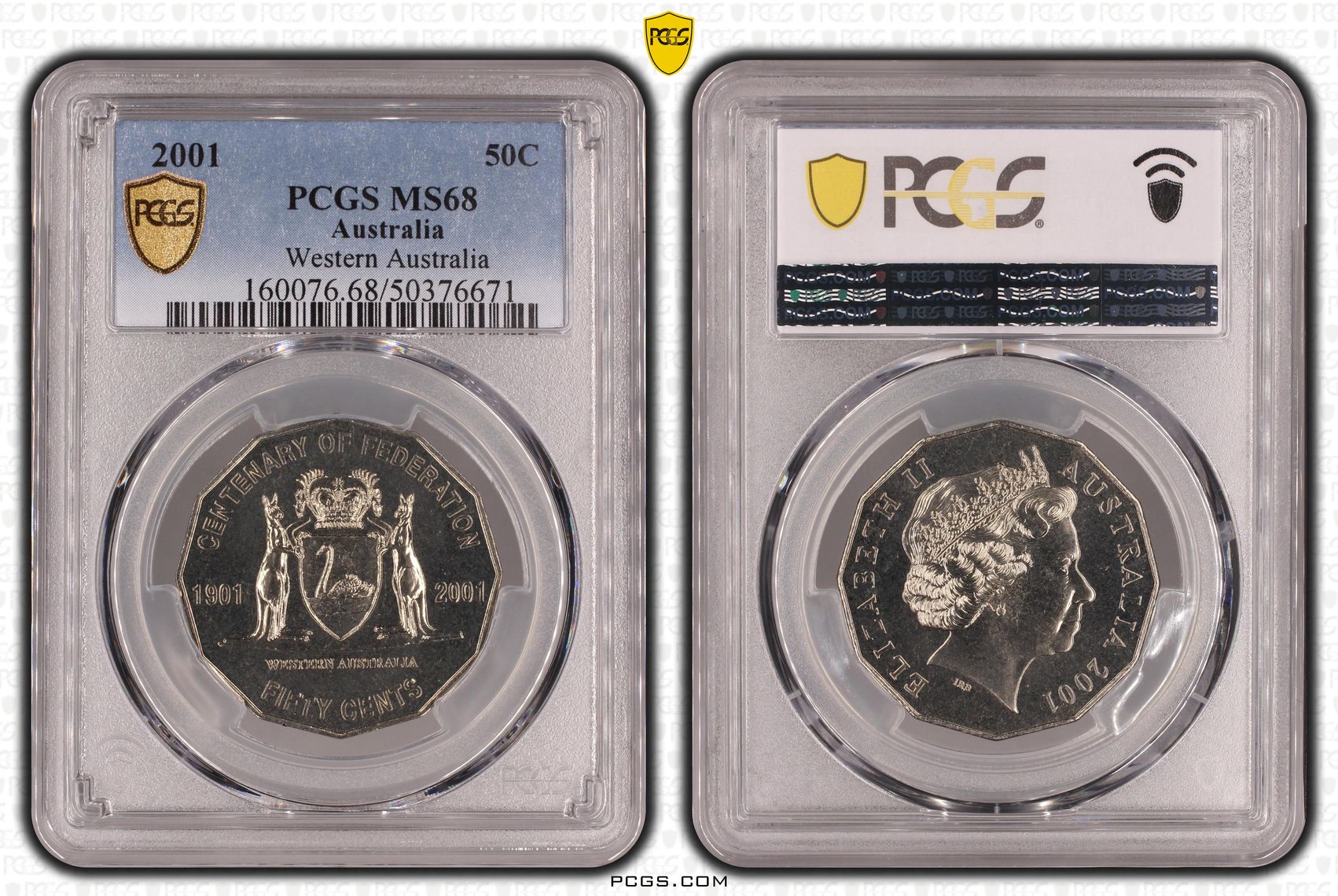 95 · Western Australia, Fifty Cent, 2001, PCGS MS68