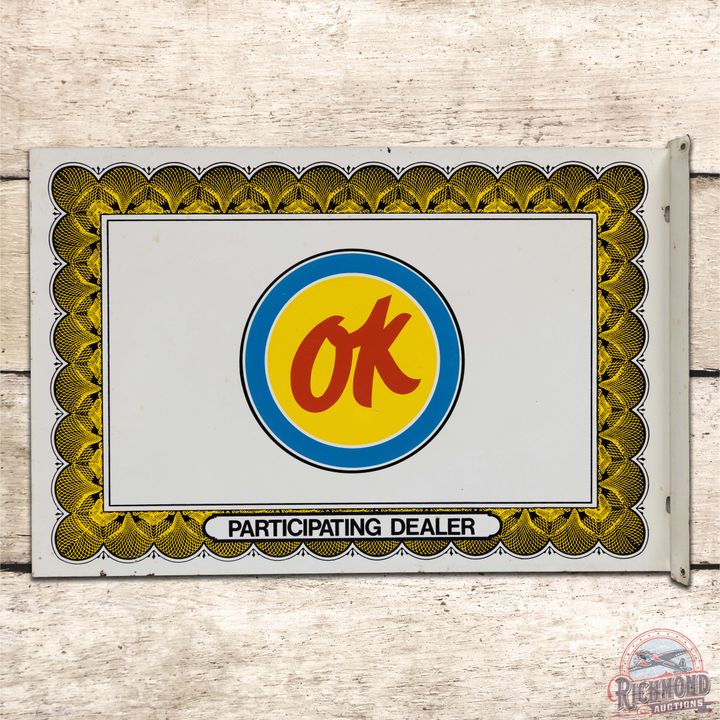 Chevrolet OK Participating Dealer Double Sided Tin Flange Sign w/ Logo
