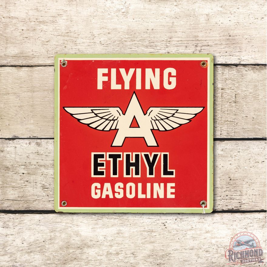 10" Flying A Ethyl Gasoline Porcelain Pump Sign TAC 9