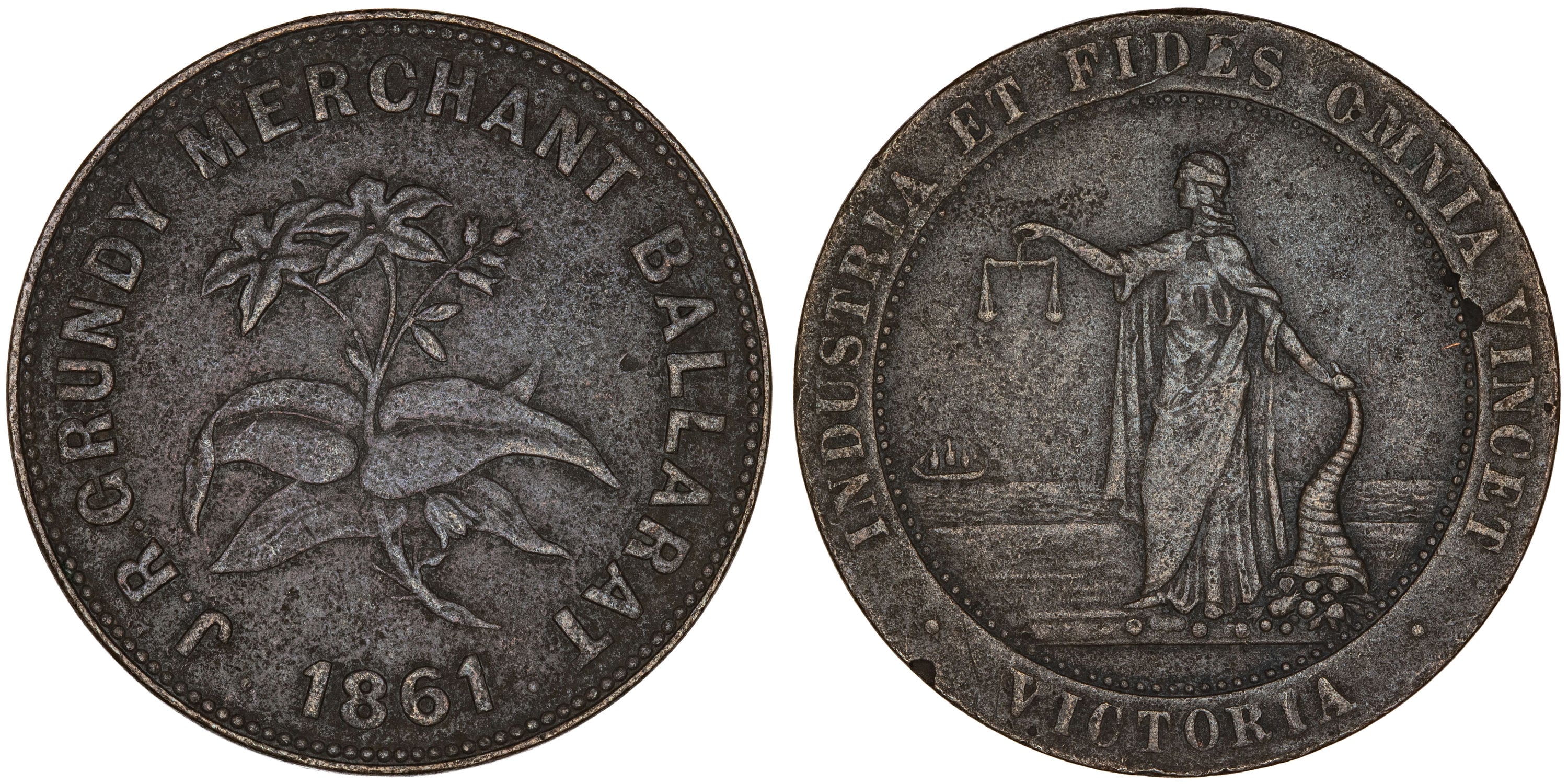 163 · A.157 - Grundy, JR - Balla(a)rat, VIC, Penny, 1861,  Fine