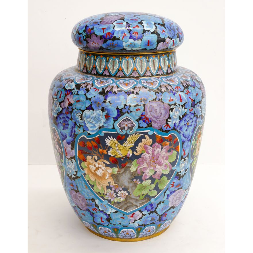 Chinese Cloisonne Large Floral Floor Jar