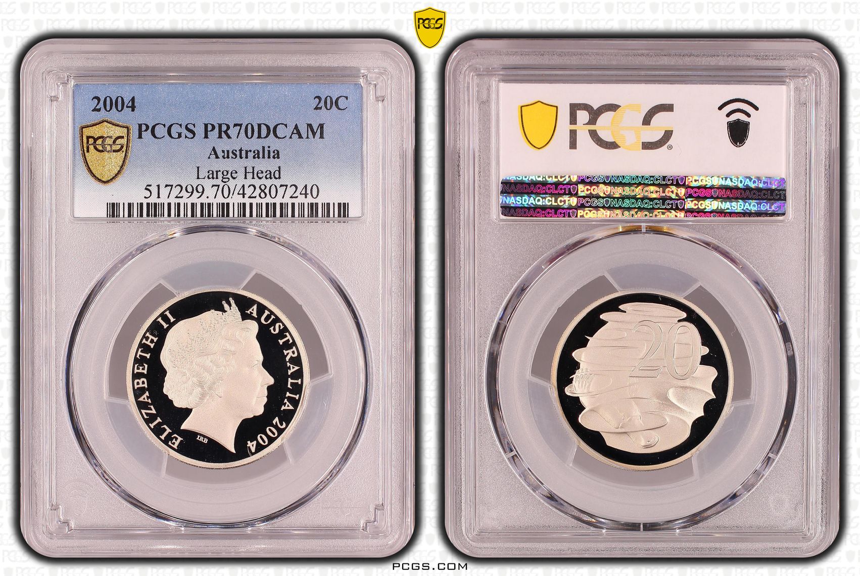 Elizabeth II, Large Head, Twenty Cent, PR70DCAM , 2004 PCGS POP - 12/0