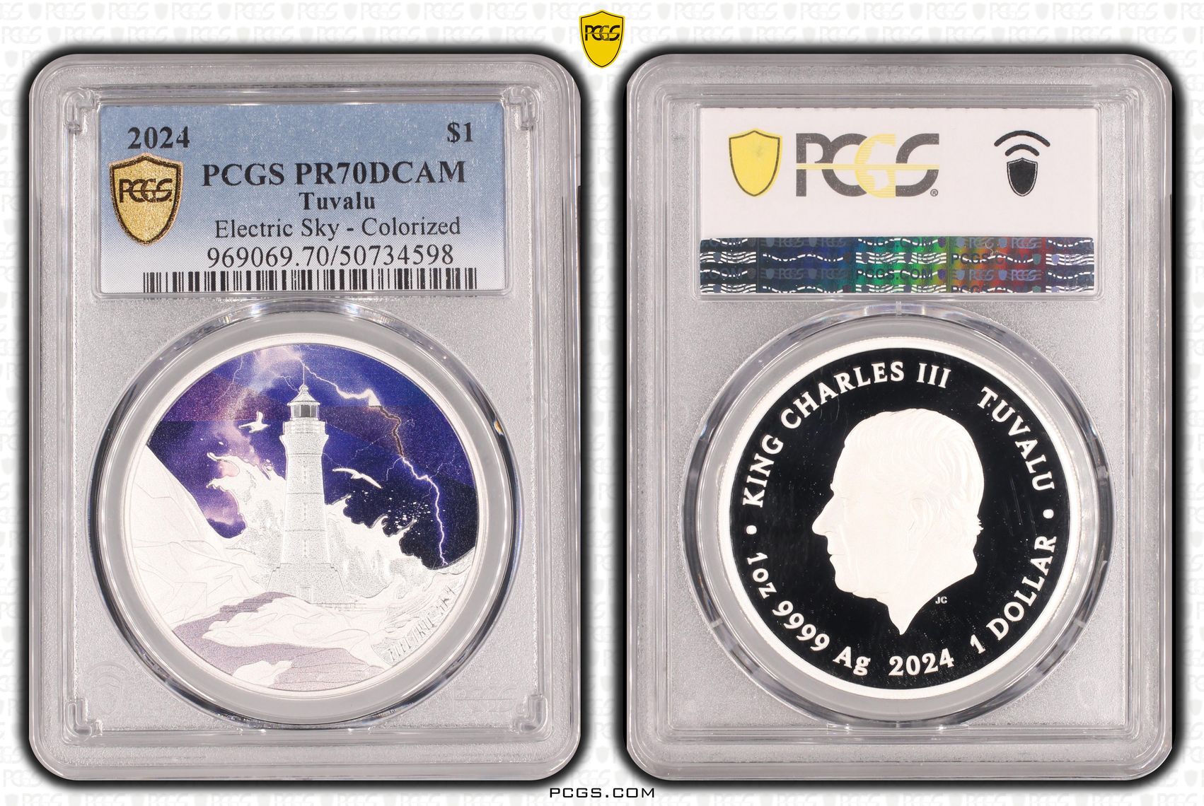 Tuvalu, Electric Sky - Colorized POP 1/0, One Dollar, 2024, PCGS PR70DCAM