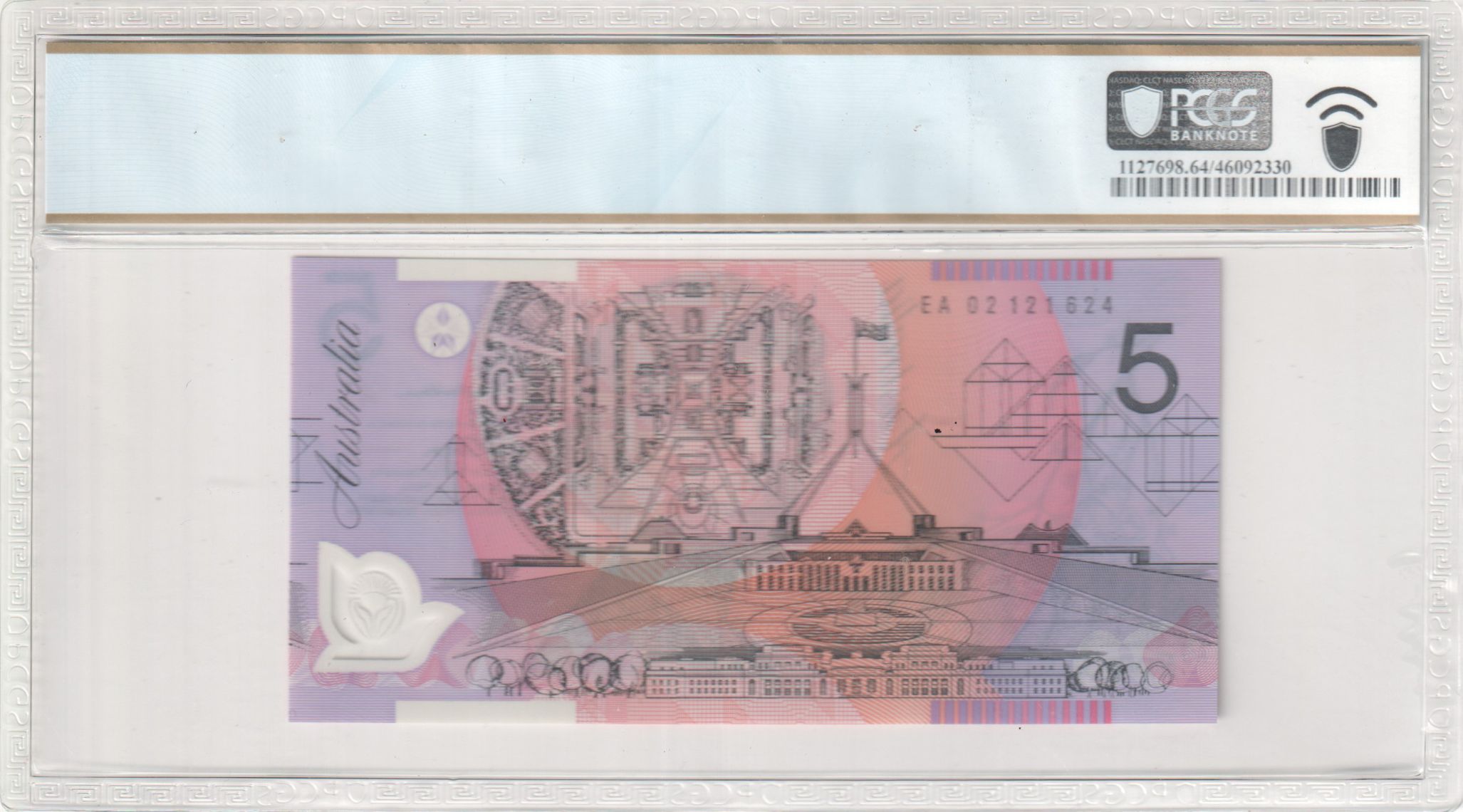 133 · RBA, Polymer, NPA (w/o imprint), Sign: I. Macfarlane & K. Henry, Last Prefix, Five Dollar, 2002, PCGS - Choice UNC 64 PPQ