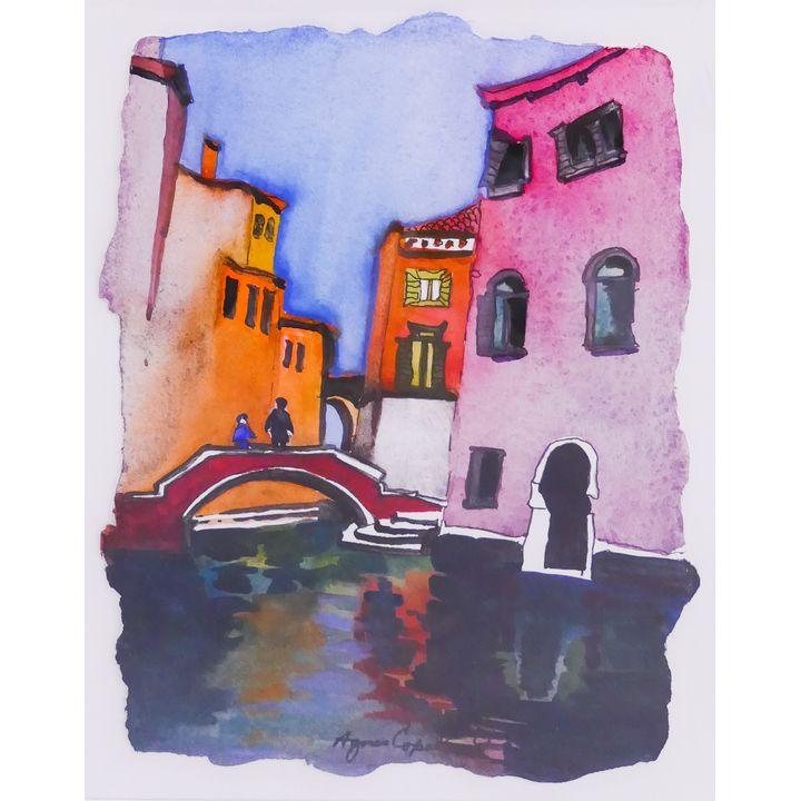 Agnes Copeland Venetian Canal Watercolor Painting.