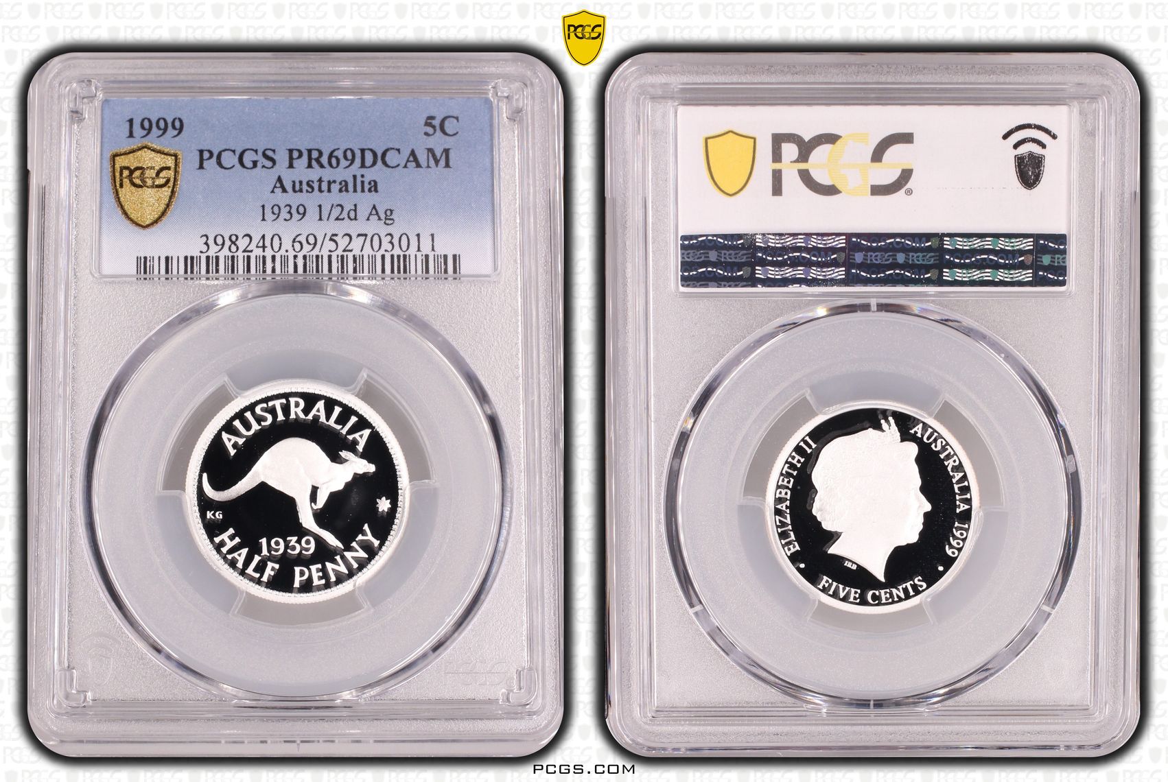 1939 Halfpenny Silver, Five Cent, 1999, PCGS PR69DCAM