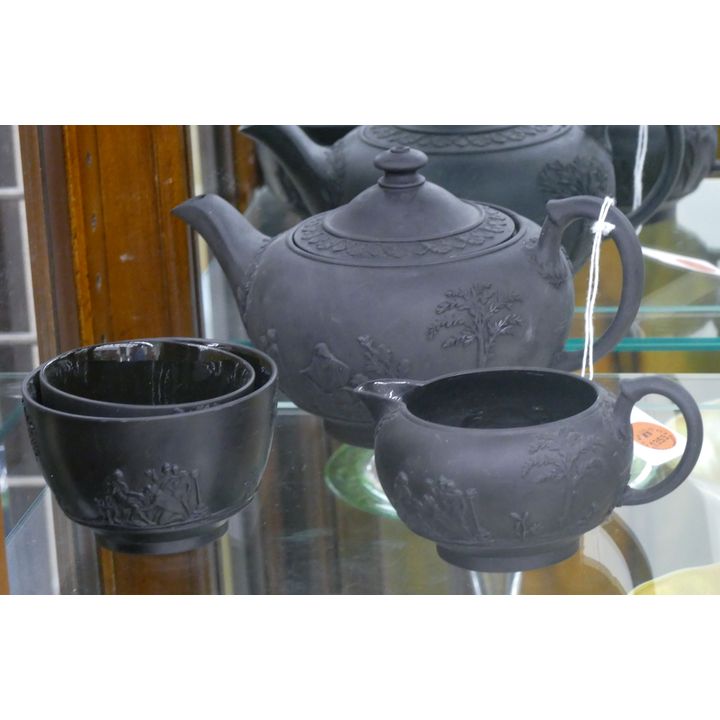4pc Antique Wedgwood Black Basalt Ware 3'' to 7''