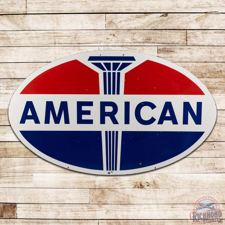 American Gasoline 6' Double Sided Porcelain Service Station ID Sign