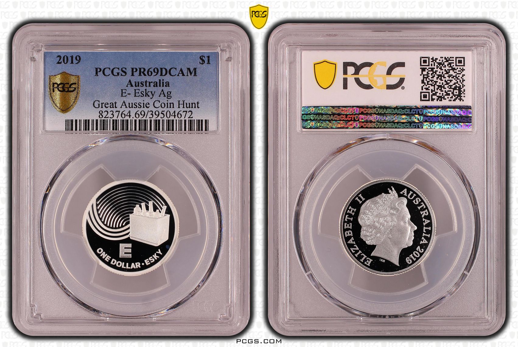 E- Esky Ag Great Aussie Coin Hunt, POP 3/0, One Dollar, 2019, PCGS PR69DCAM