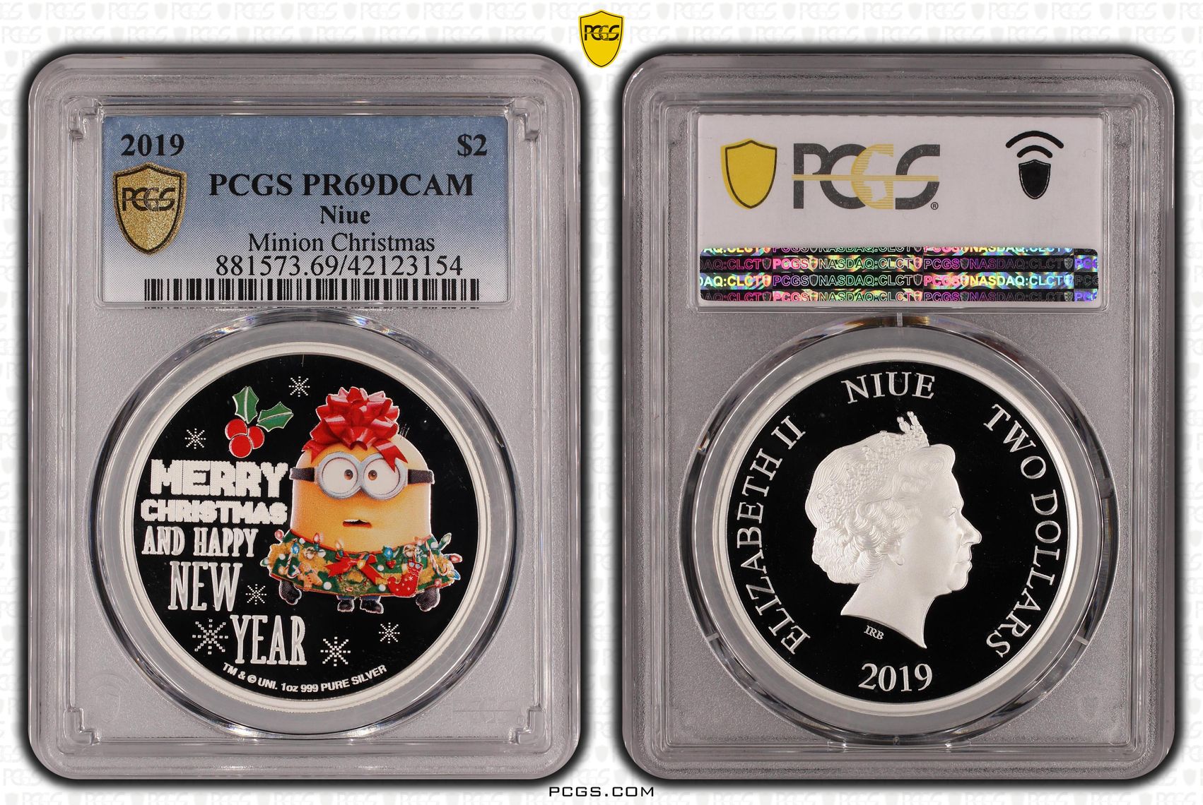 Niue, Minion Christmas, POP 2/0, Two Dollar, 2019, PCGS PR69DCAM