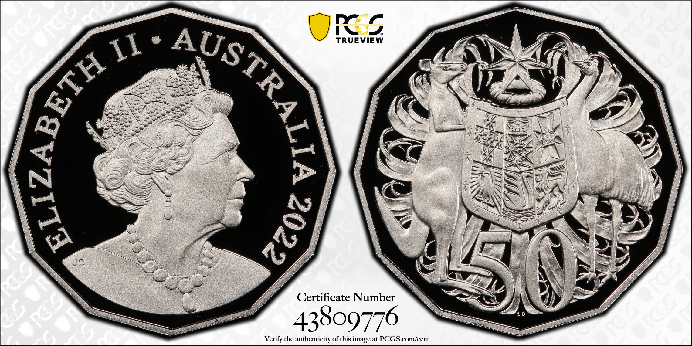 342 · 2022 Australia Fifty Cent, 50c PCGS - PR70DCAM POP 133/0 -776