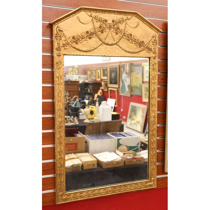 Antique Gilt Decorated Trumeau Hanging Mirror 39''x24''