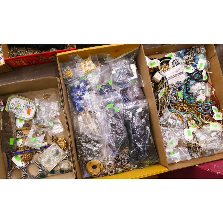 3 Boxes Old Buttons, Beads, and Purse Pieces