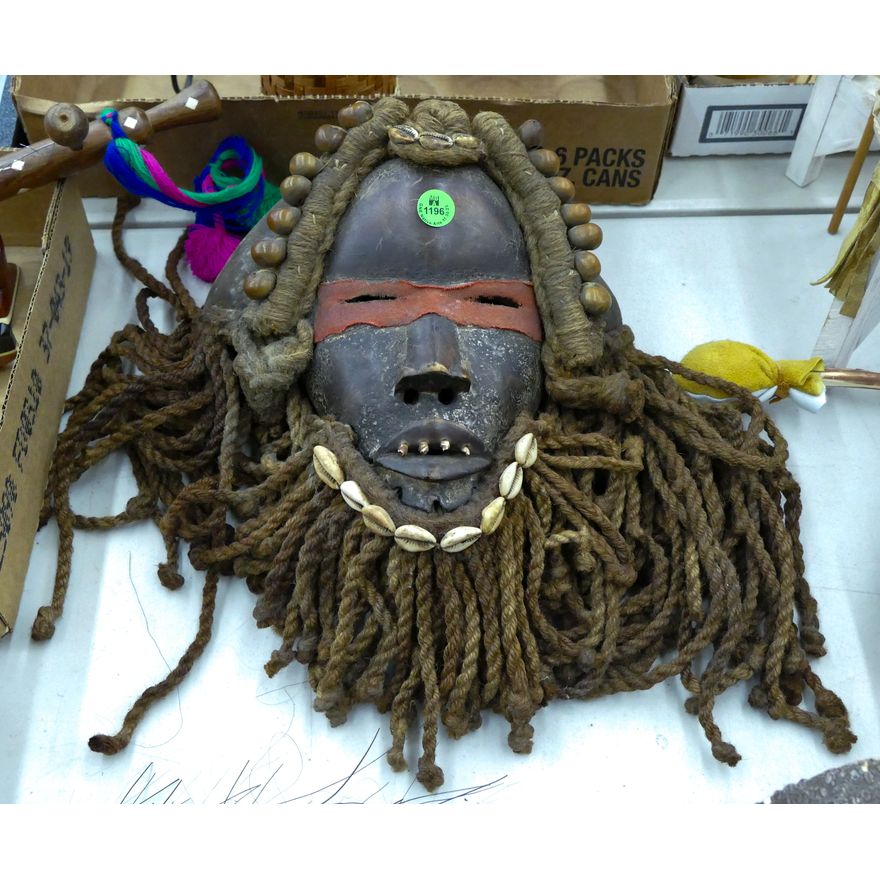 African Dan Mask with Rope & Cowries 14''