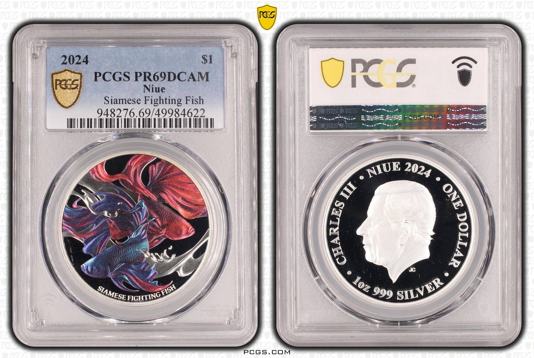 Niue, Siamese Fighting Fish, POP 1/0, One Dollar, 2024, PCGS PR69DCAM