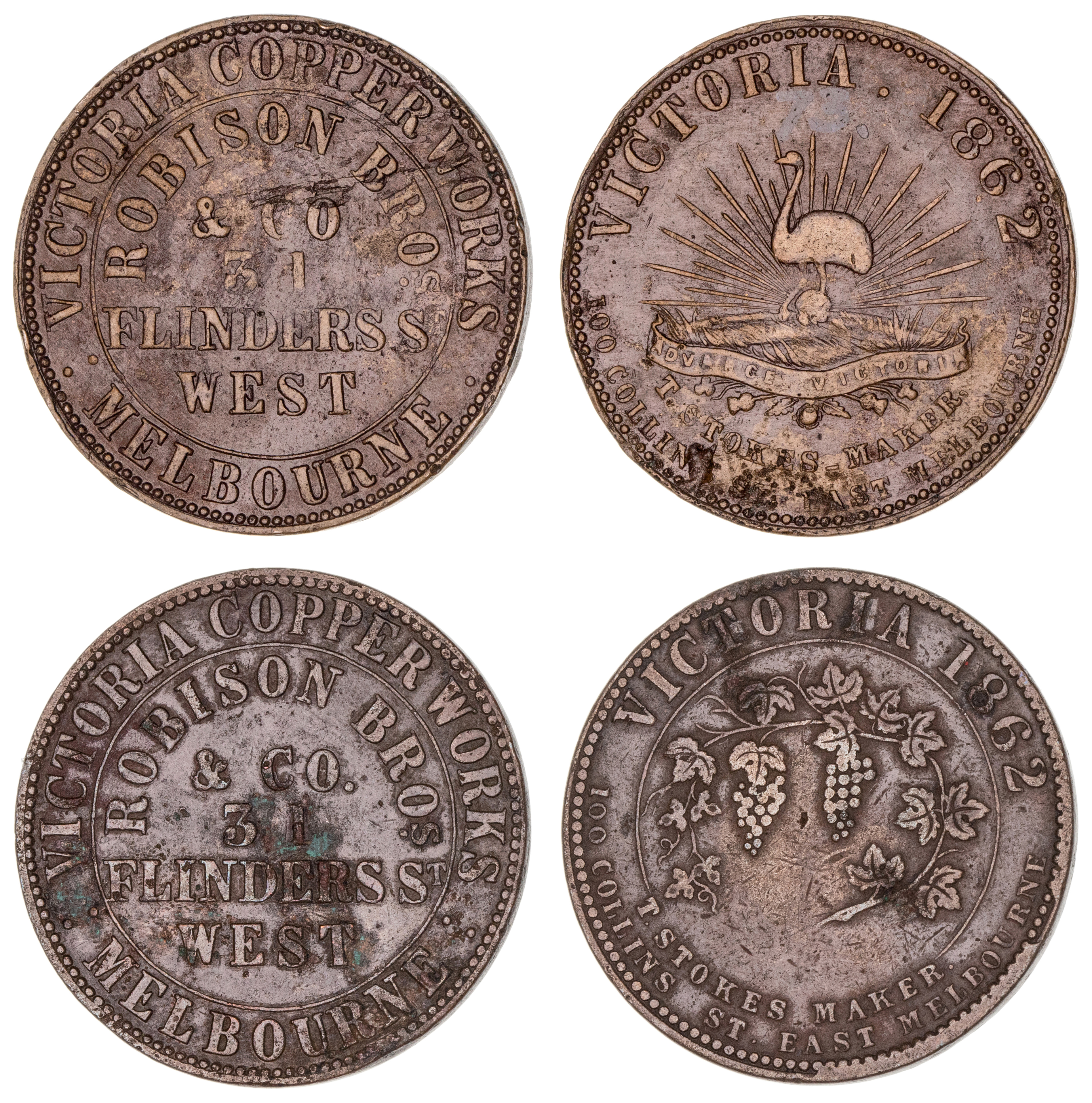 482 · Robison Bros, Melbourne, Vic., Penny, 1862, VF