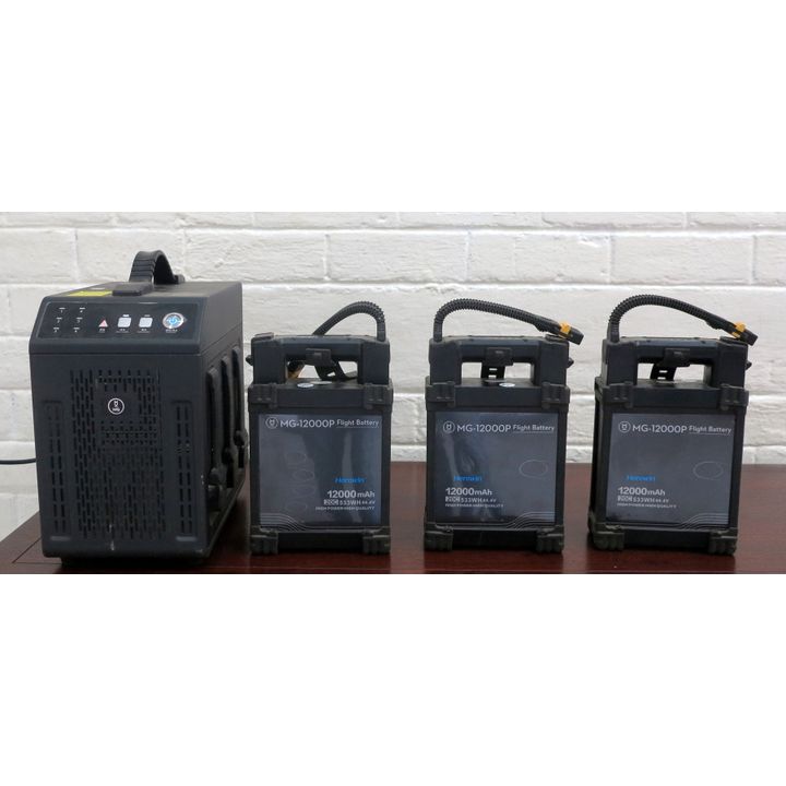 SET OF 3 MG-1200P FLIGHT BATTERIES AND CHARGER