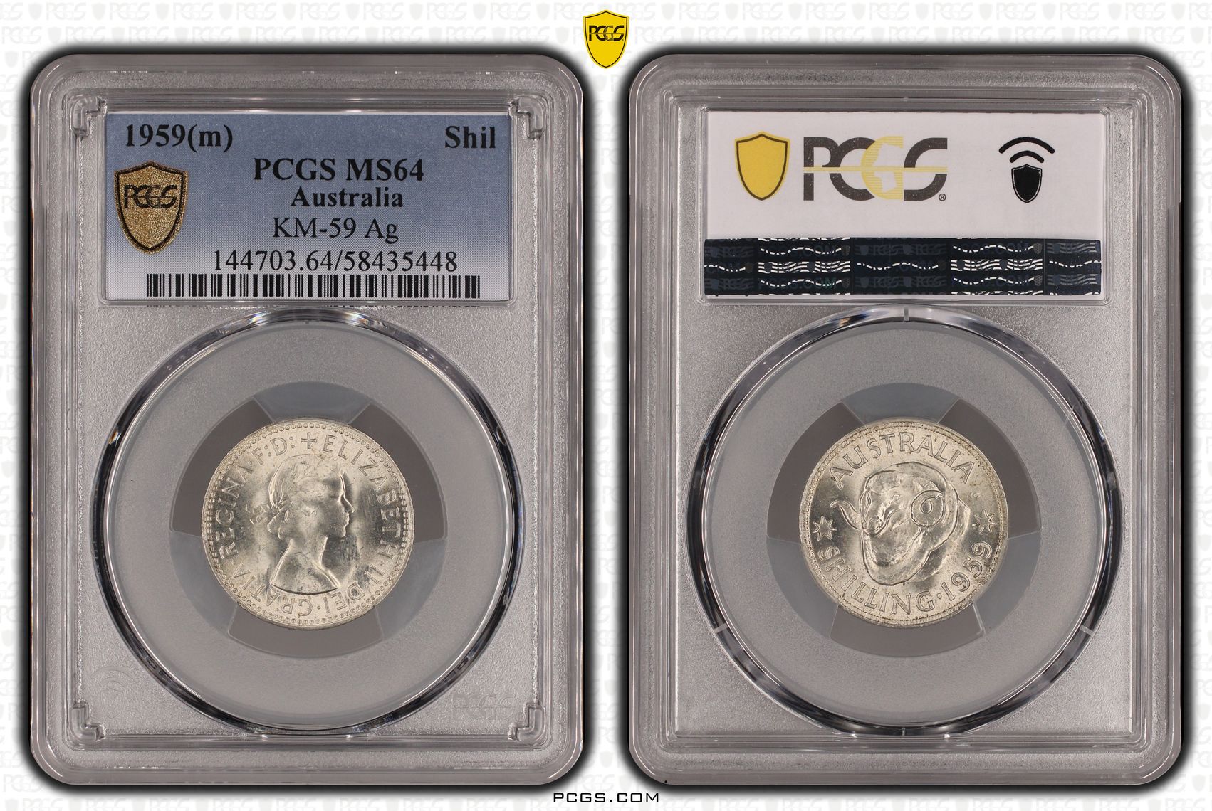 KM-59 Silver, Shilling, 1959(m), PCGS MS64