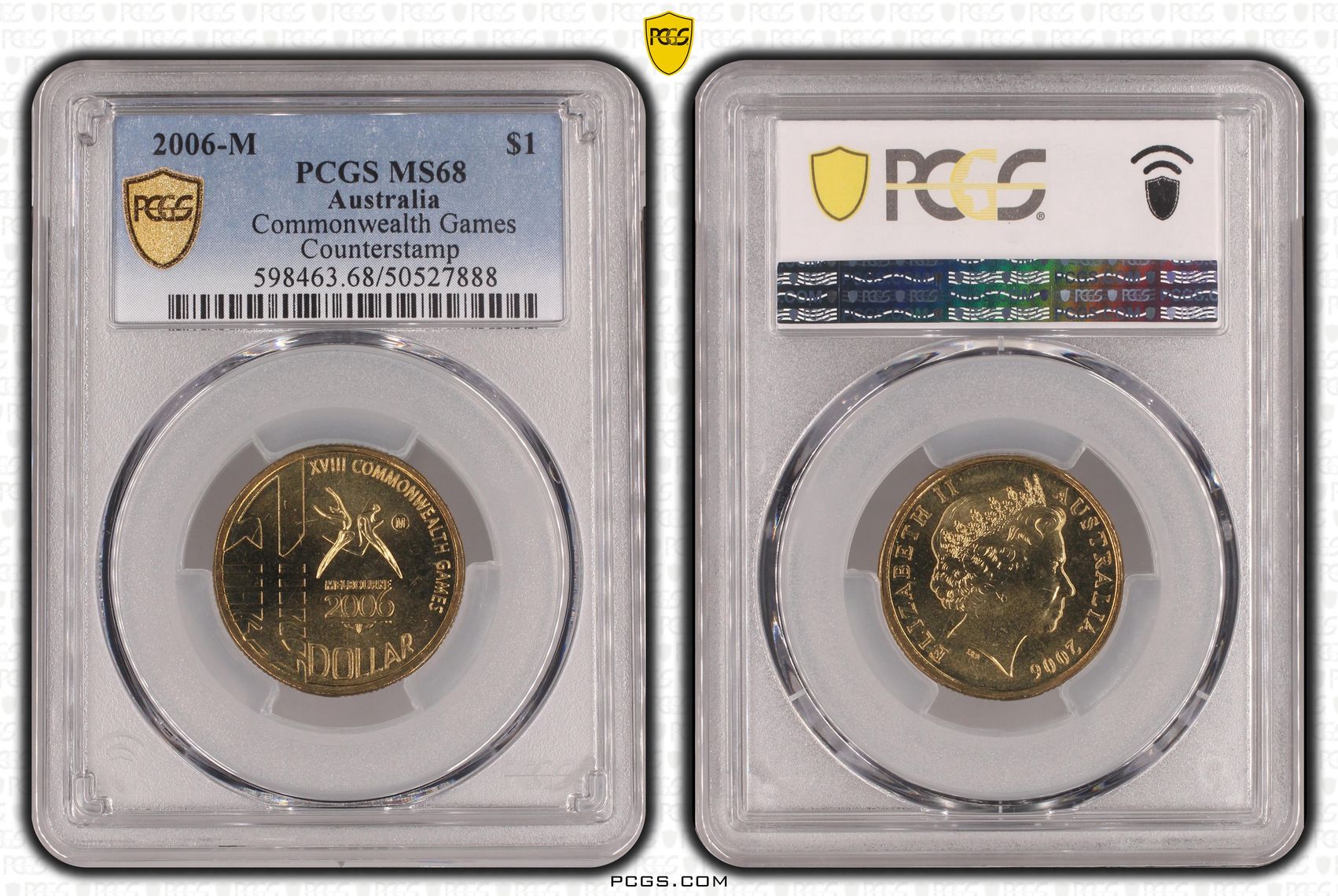 Commonwealth Games Counterstamp, One Dollar, 2006-M, PCGS MS68