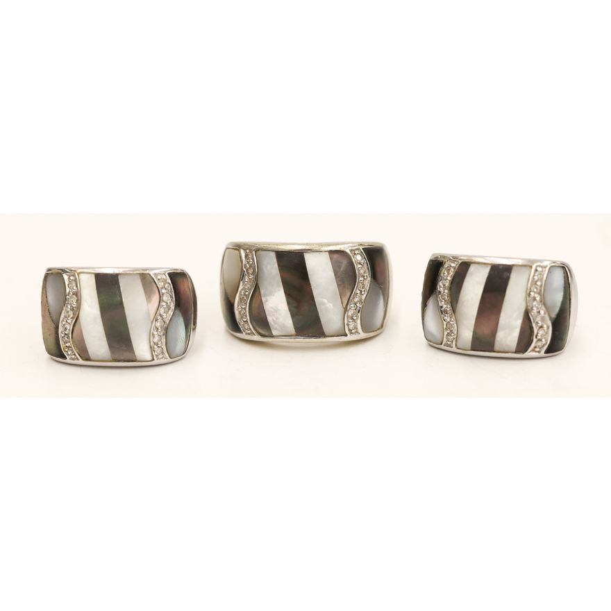 Striped 14k Diamond Mother of Pearl Ring & Earring