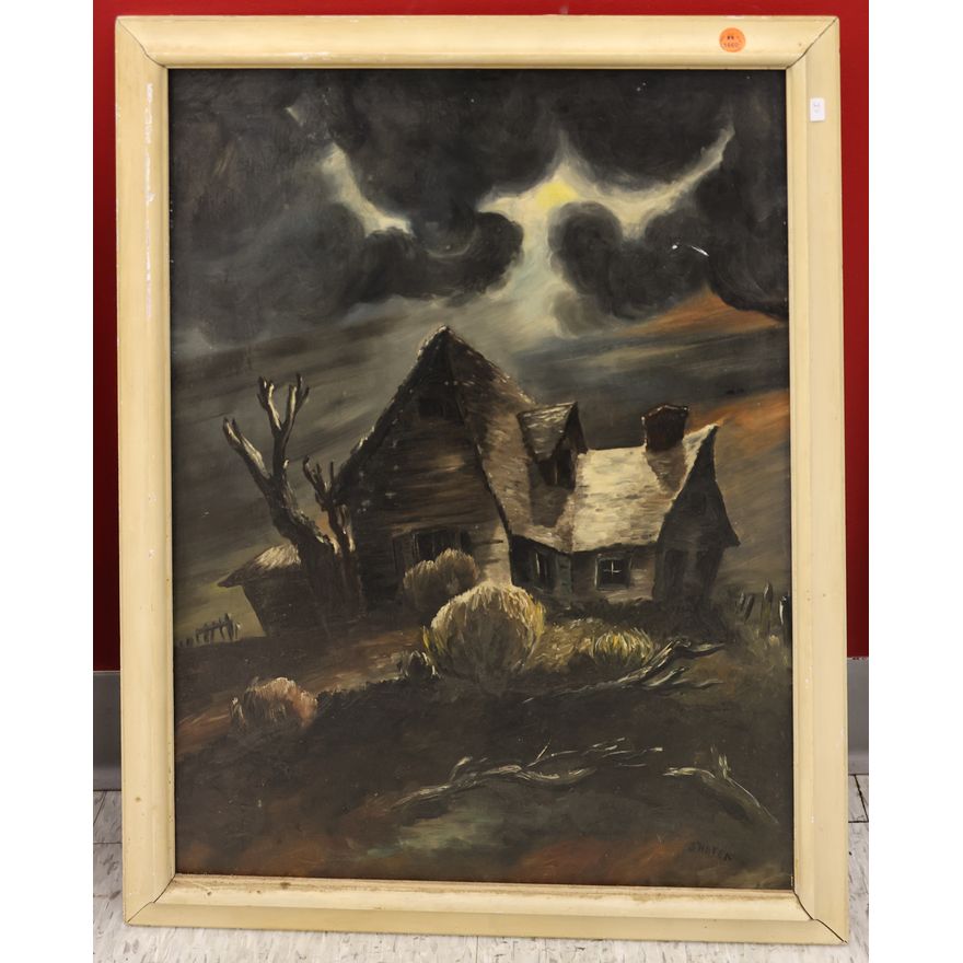 Shafer 1947 Dark Landscape Oil Painting Framed 26''x21''