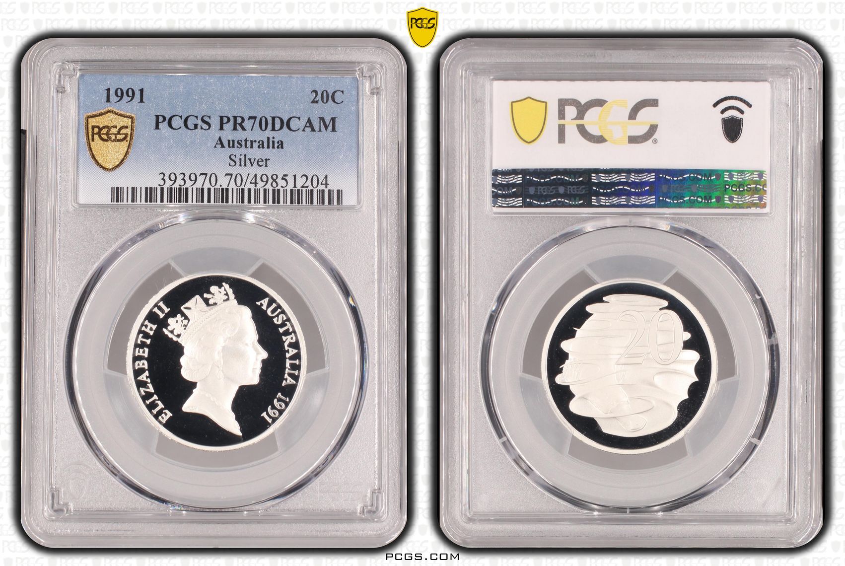 Silver, Twenty Cent, 1991, PCGS PR70DCAM