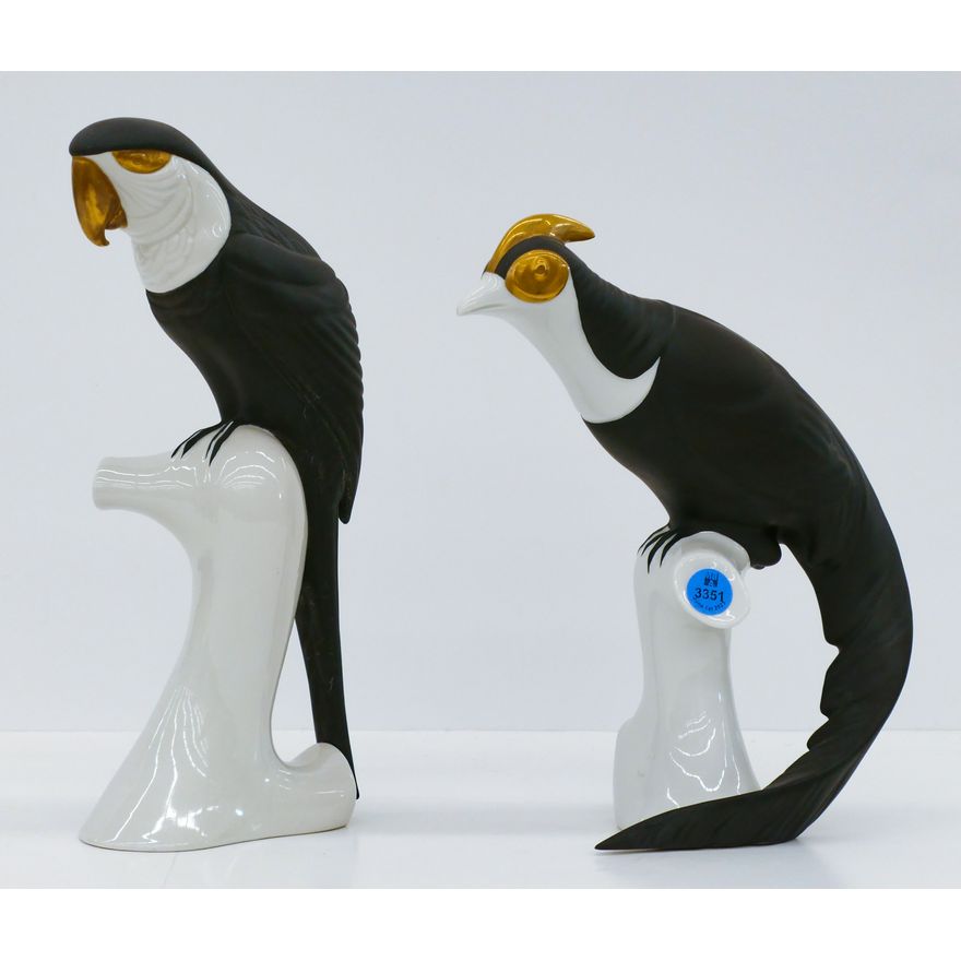 2pc Royal Dux Exotic Bird Porcelain Figurines 10'' to 11.5''