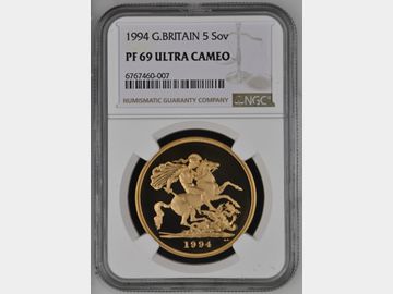 1994 PROOF GOLD 5 POUND PF69 UCAM ELIZABETH II