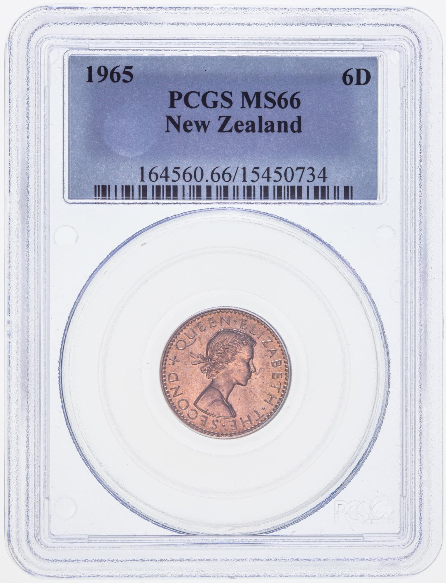 56 · New Zealand, Sixpence, 1965, PCGS - MS66