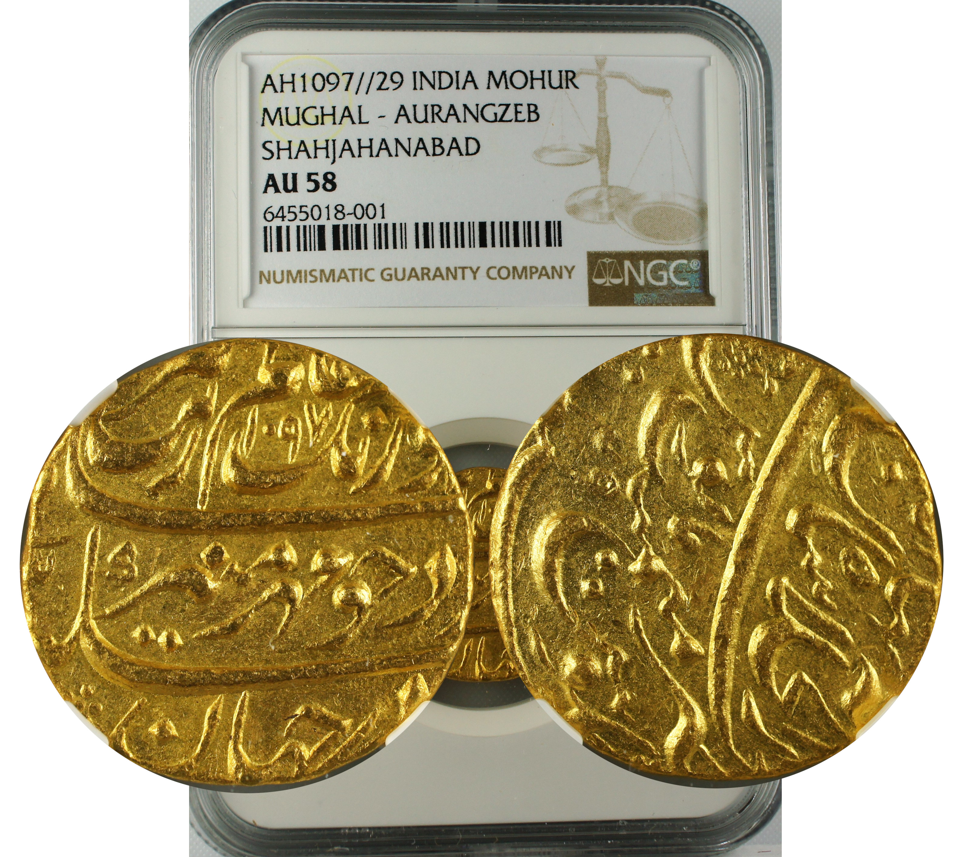 AH 1097//29 INDIA MOHUR MUGHAL-AURANGZEB SHAHJAHANABAD AU58