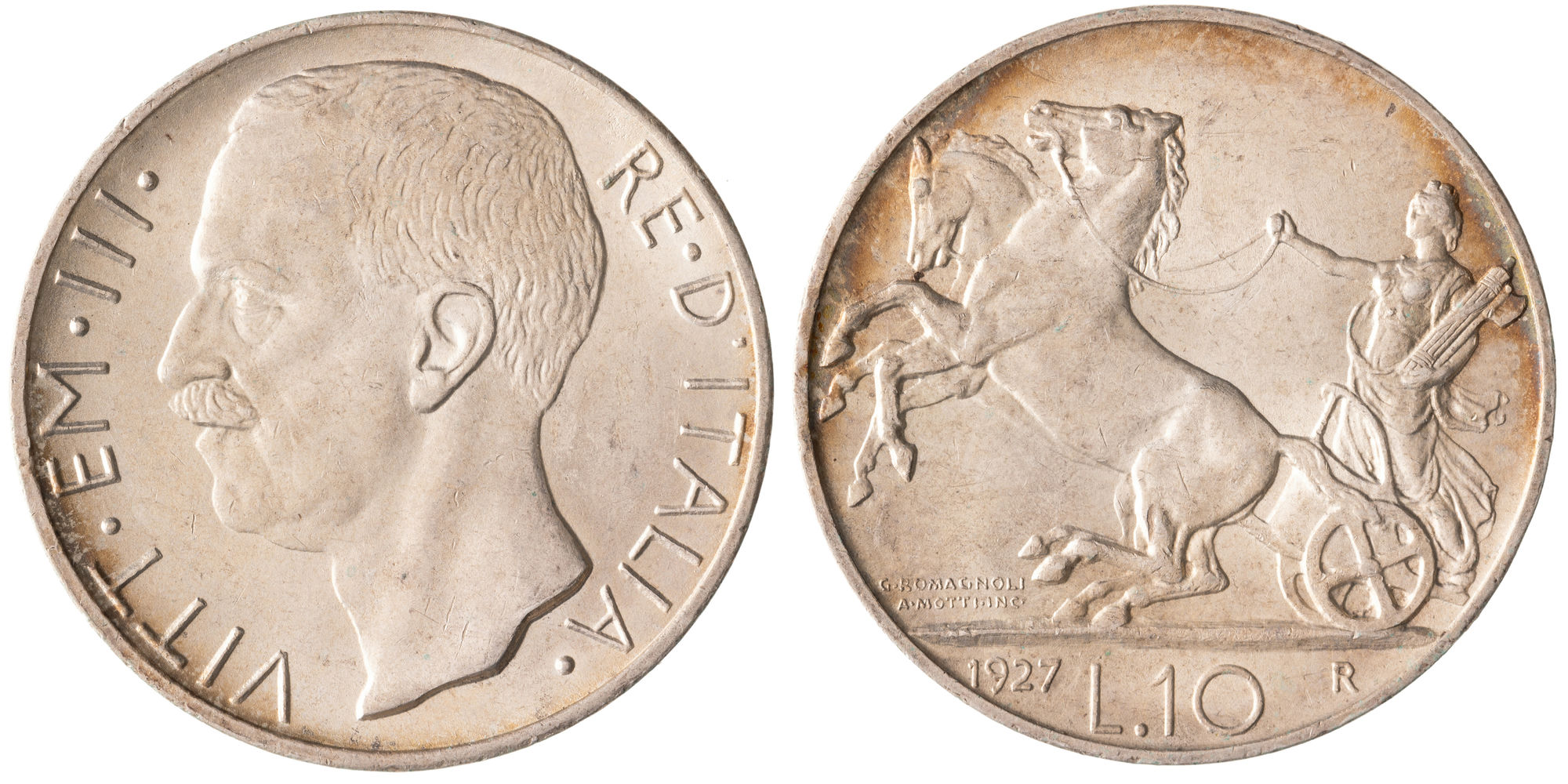 Italy, Victor Emmanuel II, Ten Lire, 1927-R, EF