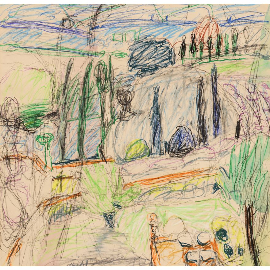 Frederick Heidel ''Tuscan Terrace'' Mixed Media Framed 32''x32''
