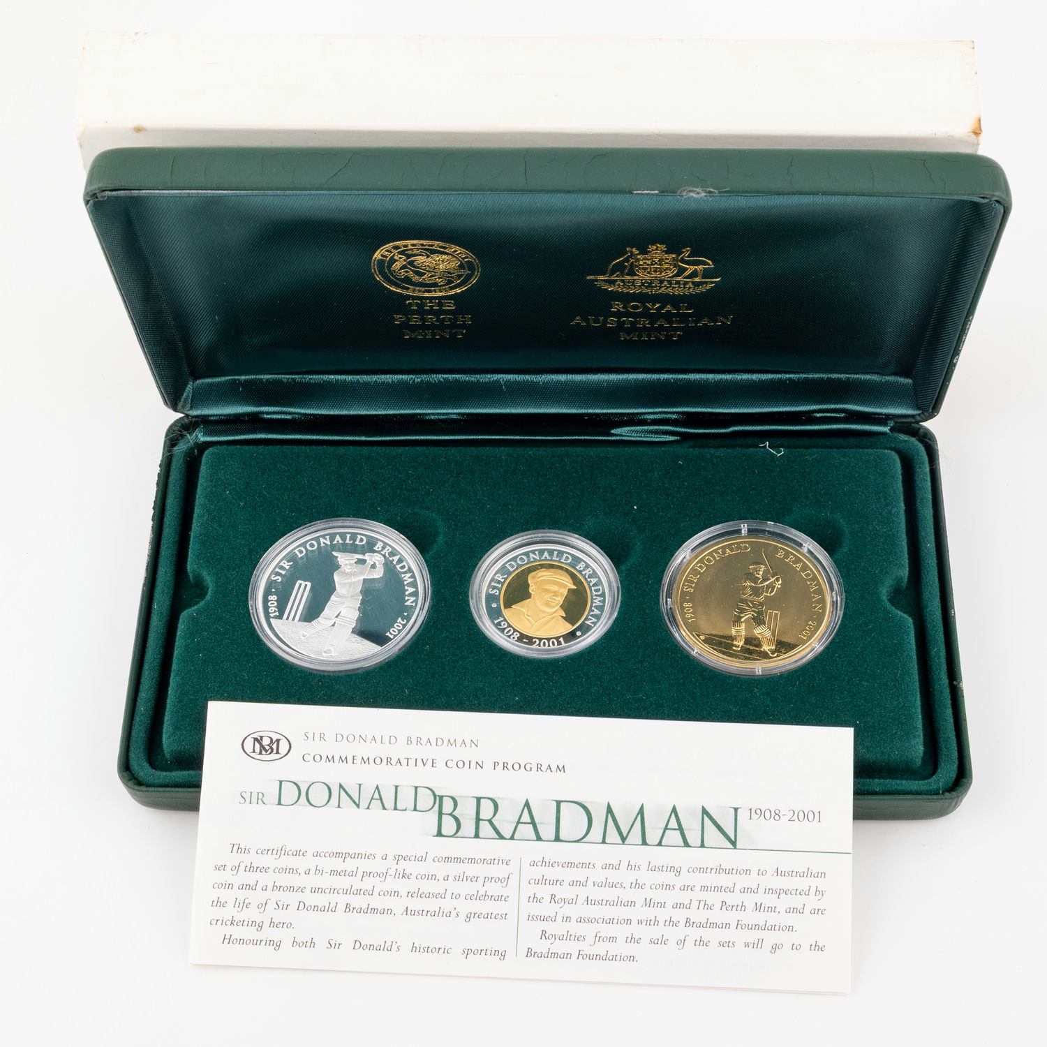 Elizabeth II, RAM / Perth Mint - Sir Donald Bradman, Five Dollars - Twenty Dollars, 2001, UNC - FDC