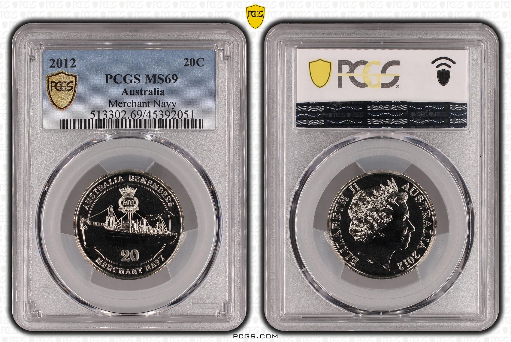 2012 Australia Twenty Cent, 20c Merchant Navy PCGS - MS69 POP 7/0 -051