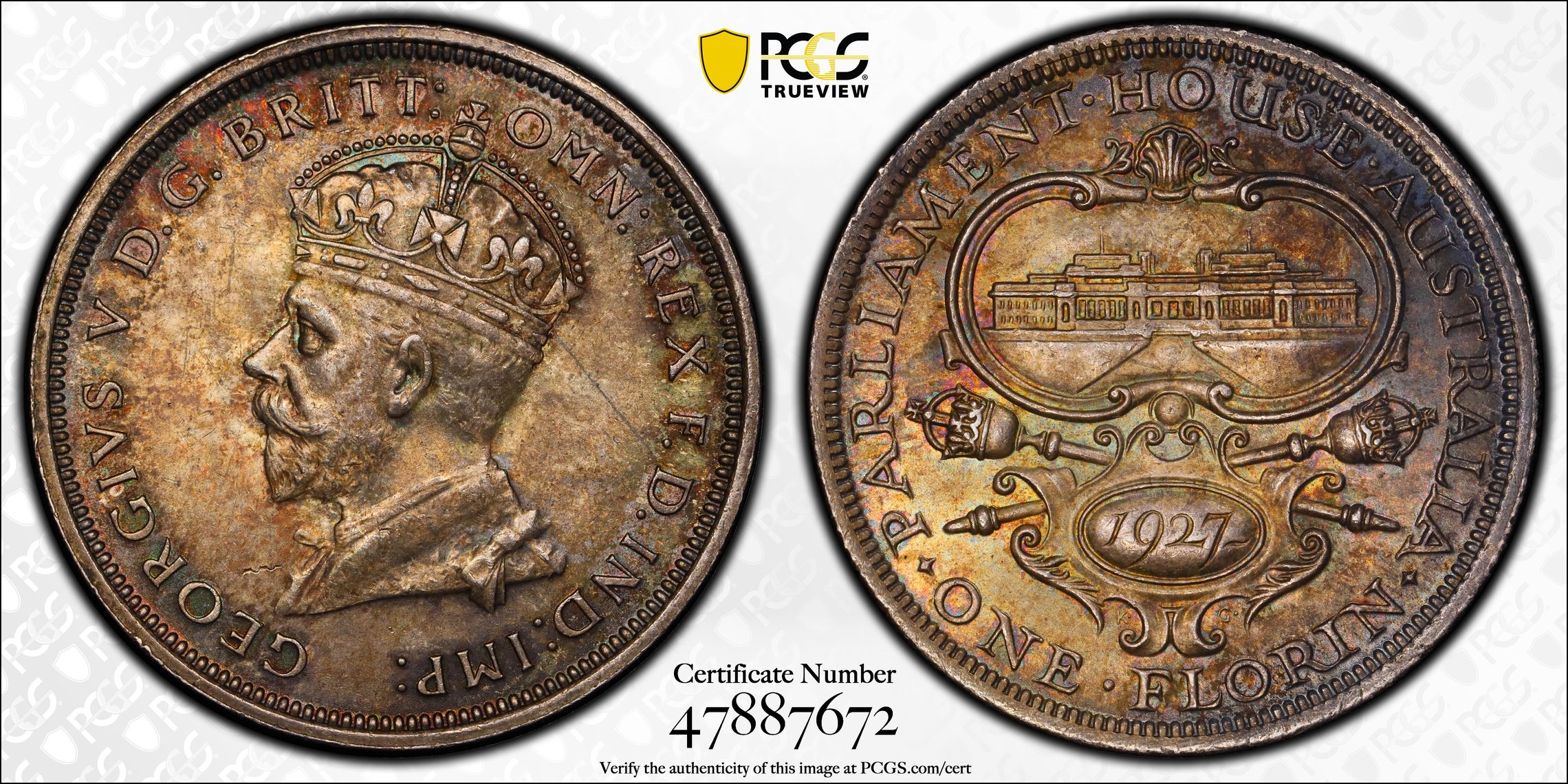 Florin, 1927(m), Canberra, PCGS MS 63