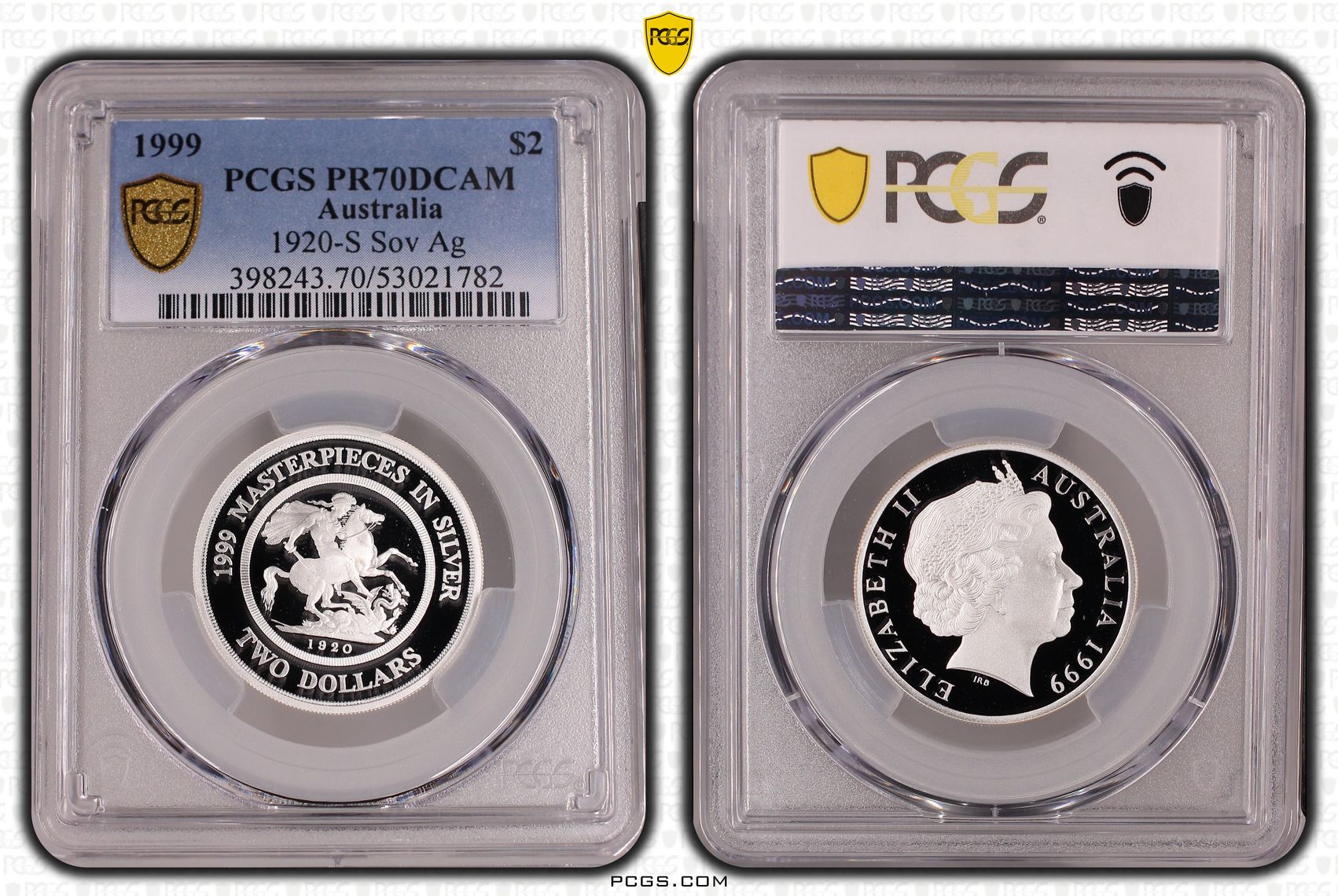 1920-S Sov Silver, Two Dollars, 1999, PCGS PR70DCAM