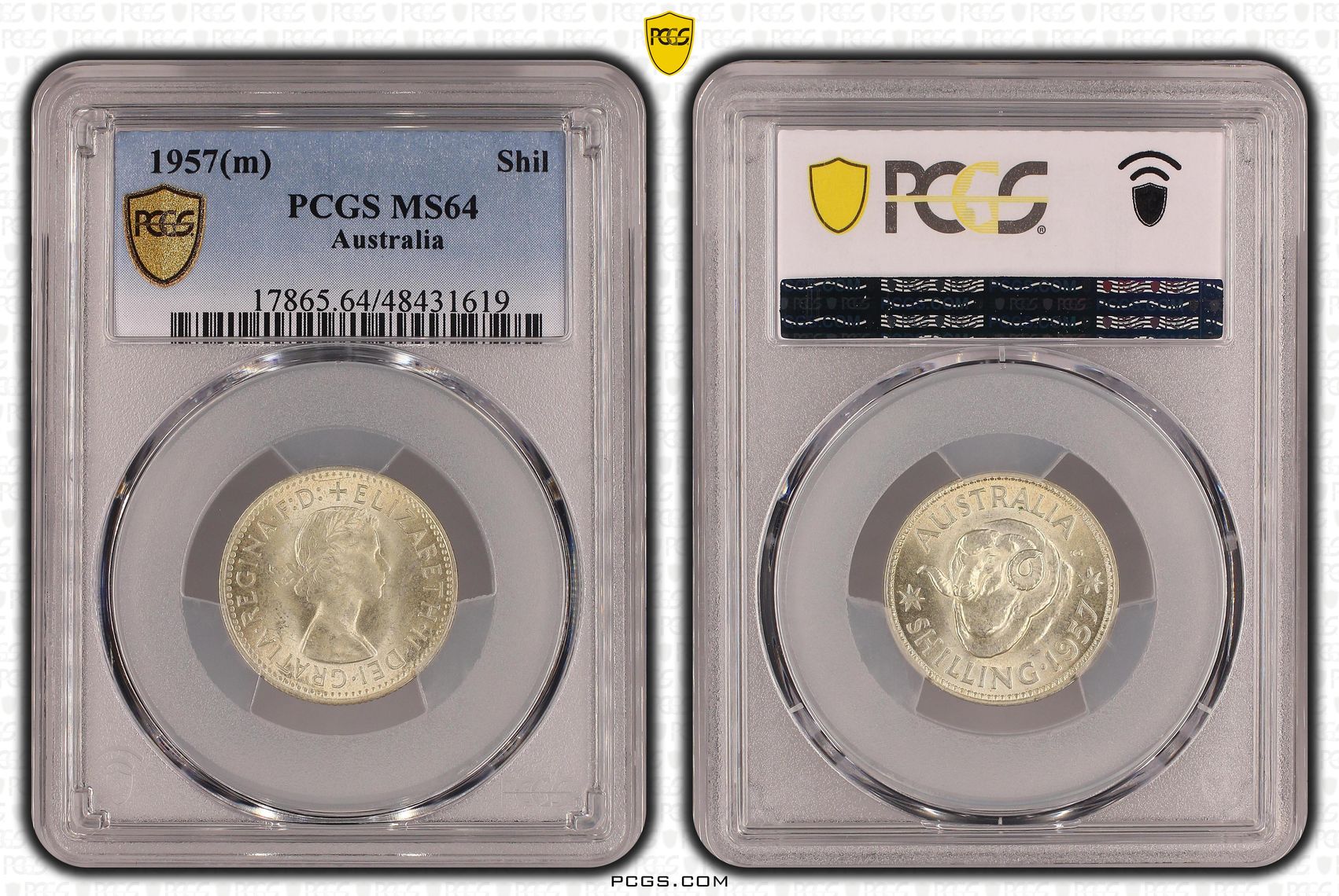 Shilling, 1957(m), PCGS MS 64